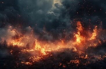 Fototapeta premium Fiery Forest Inferno at Night