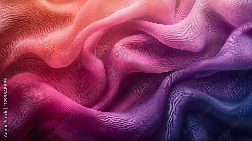 Aufkleber Close-up of colorful silk fabric with gradient colors. Smooth texture and soft waves create an elegant backdrop. Abstract Colorful Silk Fabric Texture: A Symphony of Hues