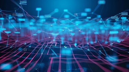 Fototapeta premium A silhouette against a backdrop of digital connection icons portraying modern technology integration.