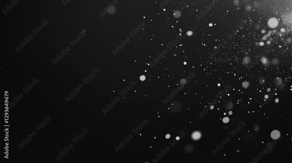 Poster Glowing particles and sparkles on dark background. Abstract light effect, shimmering glitter texture. Festive overlay for design, photo or video.