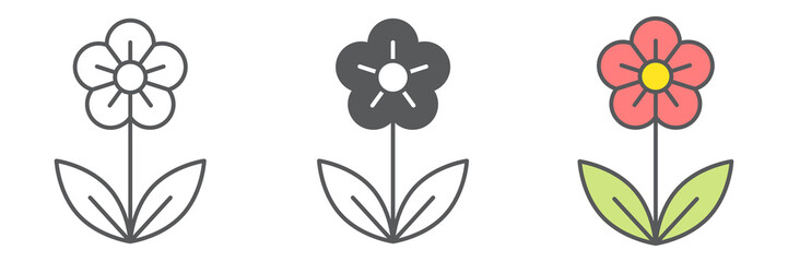 Flower icon collection, Happy Easter and spring, flower vector icon set, vector graphics, editable stroke outline sign, eps 10