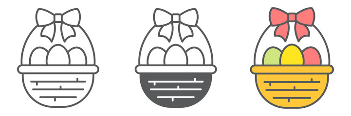 Easter basket with eggs icon collection, Happy Easter and holiday, basket with easter eggs vector icon set, vector graphics, editable stroke outline sign, eps 10