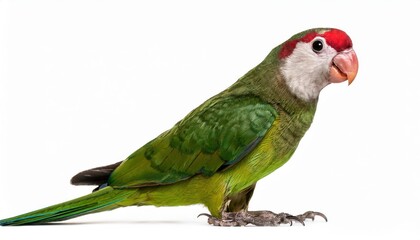 Isolated Hooded Parrot, Psephotellus Dissimilis, Striking against White Background, Showcasing Vivid Plumage and Intense Gaze with Elegance and Mystery