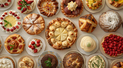 Scrumptious Array of Fruit Tart Pastries Gourmet Cakes and Sweet Dishes on Plates for Delicious Dessert Treats