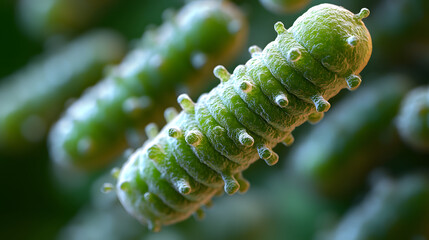Naklejka premium Microscopic Marvel: A detailed, macro shot of a microscopic organism with vibrant colors, showcasing the intricate structure and forms of the unseen world. 
