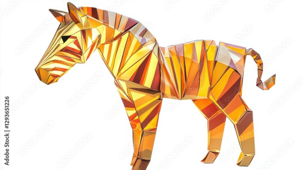 Poster a geometrically abstracted rendering of a zebra in gold tones
