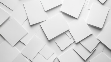 Scattered blank cards, tabletop, white background, mockup