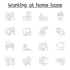 Work from home icons set in thin line style