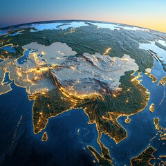 Explore the Vibrant Lights of Asia at Night A Stunning Satellite View Showcasing Urban Landscapes, Natural Beauty, and Technological Advancement Discover the Contrasting Blend of Dense Cityscapes and