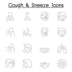 Cough & Sneeze icons set in thin line style