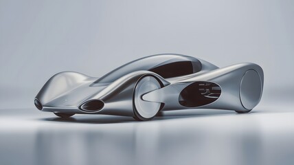 A 3D model of a futuristic vehicle with sleek, aerodynamic lines.