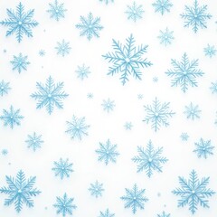 White backdrop adorned with various sized light blue snowflakes. Winter holiday season background perfect for Christmas, New Year projects, banner. Decorative seasonal festive event. Celebratory