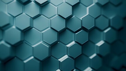 Fototapeta premium Abstract Hexagonal Patterns in a Dark Teal Color Displaying Symmetry and Depth