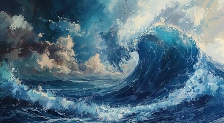 Immense Ocean Wave Crashing Under Dramatic Stormy Sky