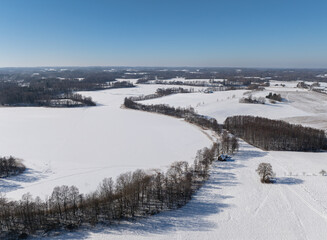 Winter  landscapes in Latvia, in the countryside of Latgale near Arvada lake.