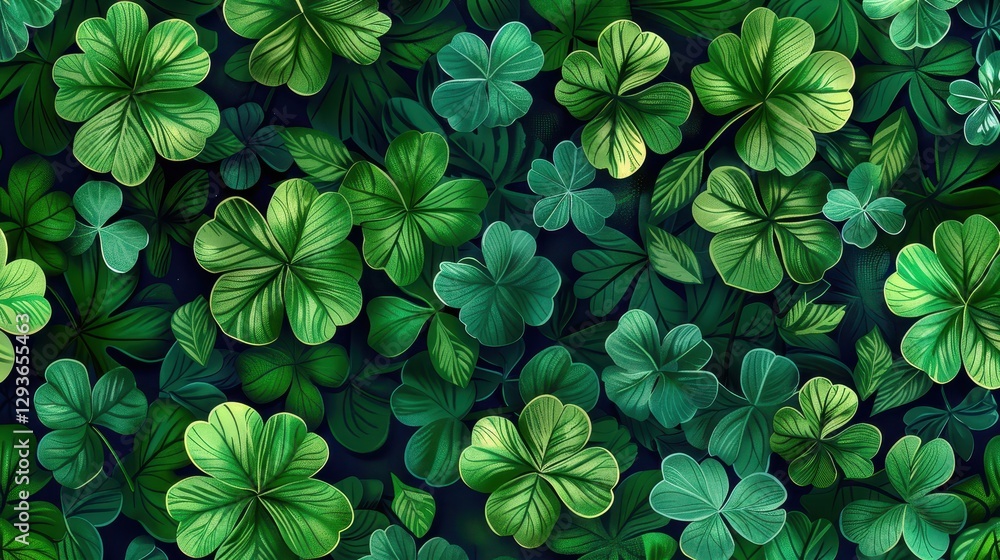 Poster lush green clover leaf background seamless pattern texture