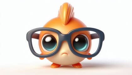 Fototapeta premium Cute fish character wearing glasses studio setting 3d animation bright background whimsical design