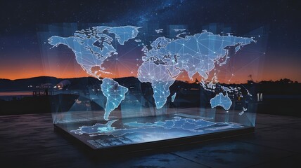 A transparent digital map projecting on a flat surface.