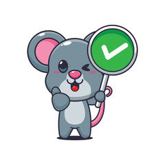 Mouse cartoon vector illustration with correct sign