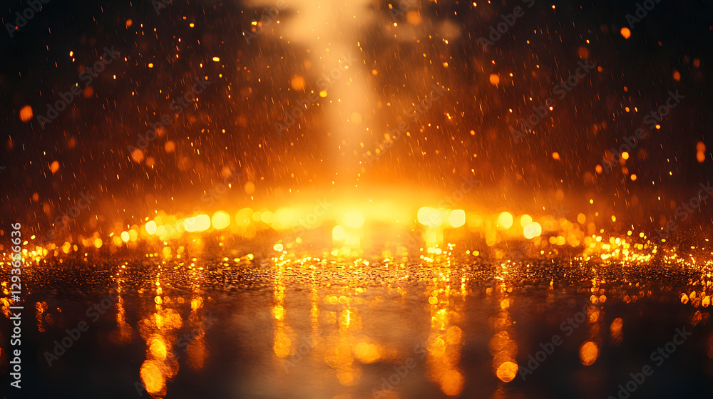 Poster radiant sparkle: a dazzling display of golden lights illuminate a scene of mystery, their reflection