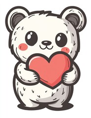 Obraz premium Cute polar bear holding heart; Valentine's Day card