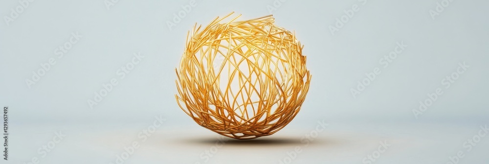 Poster golden sphere interconnected glowing lines - abstract 3d of a golden sphere with interconnected glow