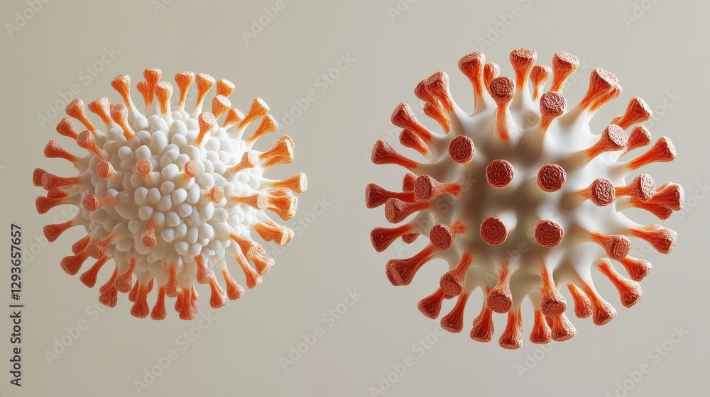Poster microscopic view of two viruses: detailed 3d renderings of viral structures