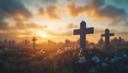A tranquil scene of the graves in a graveyard setting