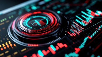 Futuristic data visualization dashboard, glowing digital graphs and analytics, AI-powered business intelligence interface