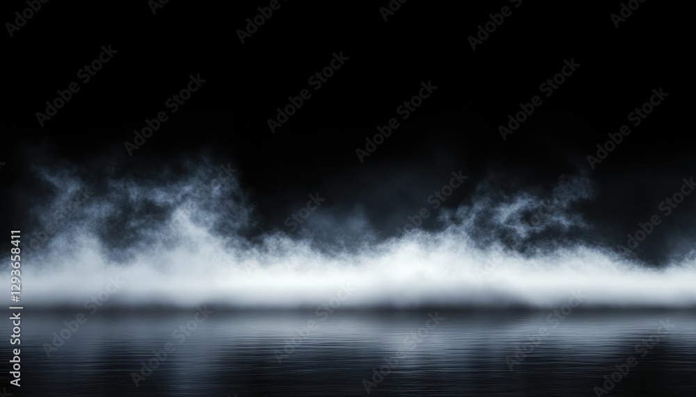 Poster Moody atmospheric scene with low-lying fog and mist, dark background