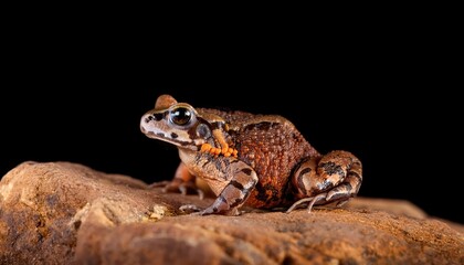 Adult Iberian Frog Rana iberica Perched on Spanish Rocky Outcrop at Dusk, Capturing the Natural Beauty and Tranquility of Spains Rural Landscape.