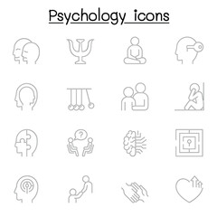 Psychology icons set in thin line style