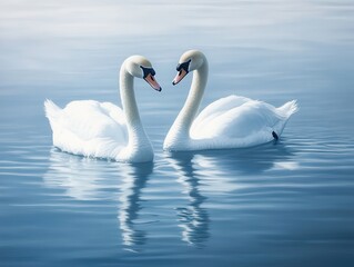 Obraz premium Pair of Graceful White Swans on a Calm Lake