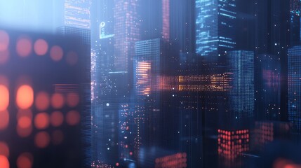 Fototapeta premium Blockchain, AI, and Big Data in a Futuristic Cityscape 