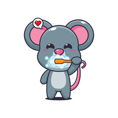 Mouse cartoon vector illustration brushing teeth