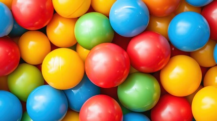 A vibrant collection of assorted colorful balls stacked together, showcasing various hues and textures in a visually appealing arrangement.