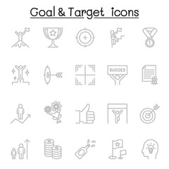 Goal & target icon set in thin line style
