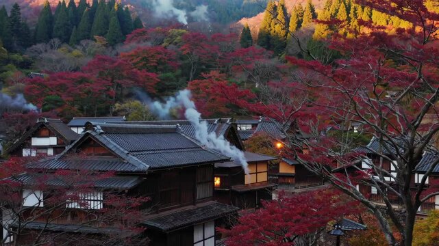 Shirakawa-go in Autumn: A Traditional Japanese Village Surrounded by Vibrant Foliage