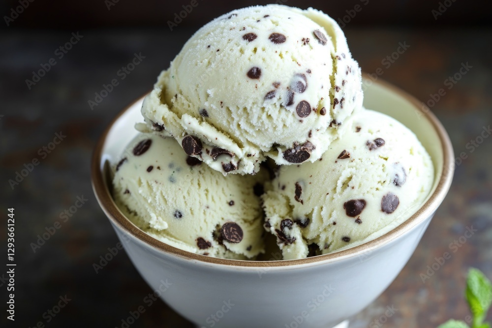 Poster a colorful illustration of three scoops of ice cream placed in a bowl, perfect for adding to food or