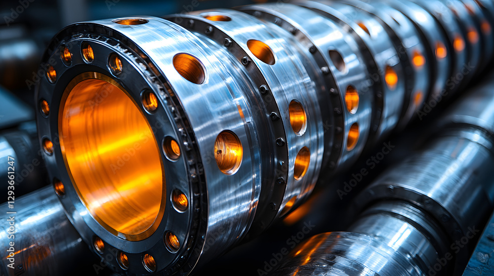 Poster industrial precision: a close-up view showcases an array of meticulously engineered metal components