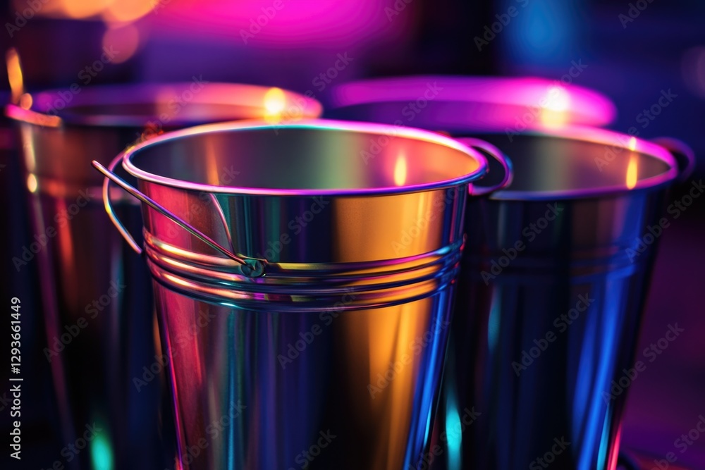 Aufkleber a collection of metallic cups arranged neatly on a table surface, suitable for use in food or drink 