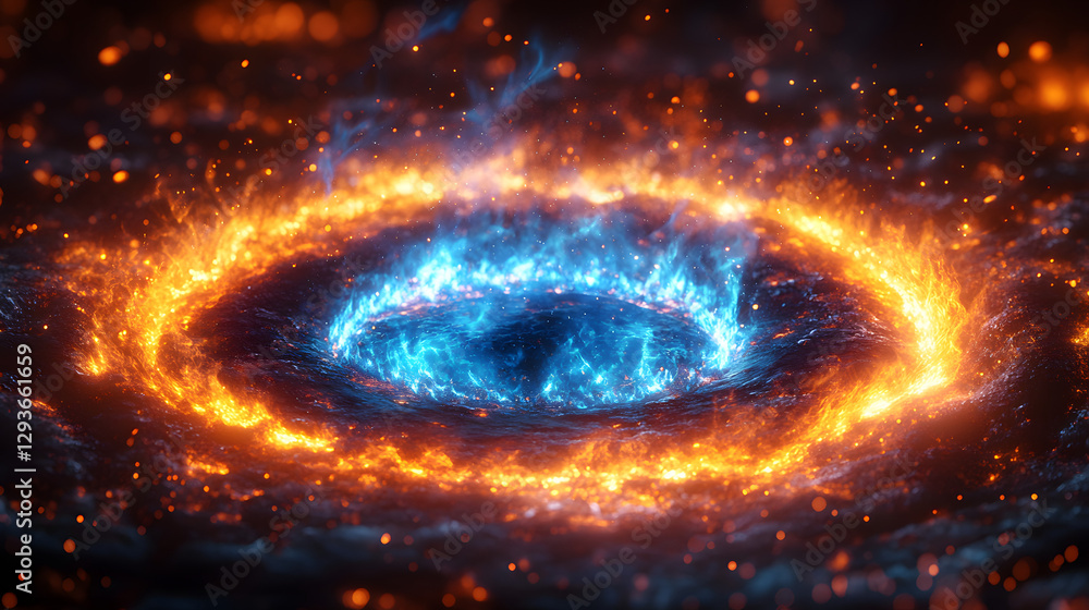 Poster cosmic fire: a vibrant and dynamic image of a celestial event, featuring swirling vortexes of radian