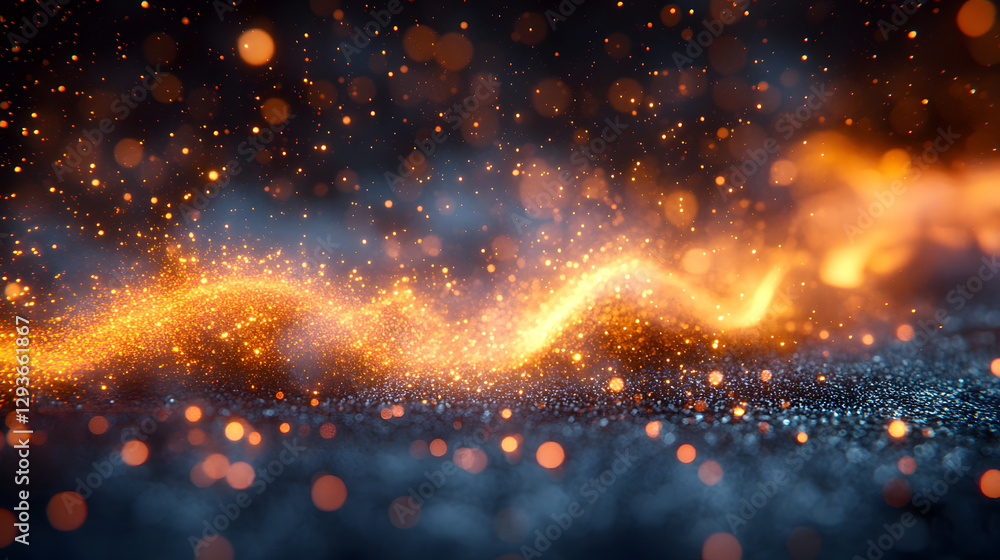 Poster golden energy: a captivating illustration showcasing a dynamic flow of golden particles against a da