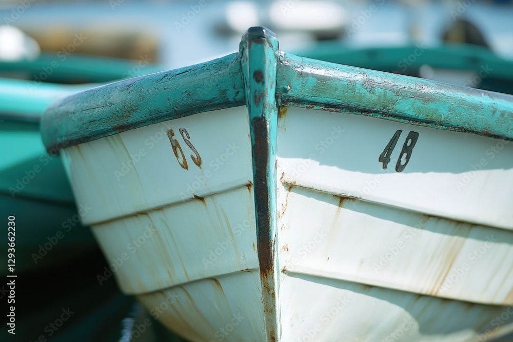 Poster a close-up view of a boat floating on the surface of a body of water, great for travel or adventure 