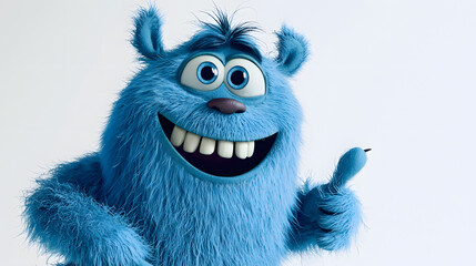 A blue monster with a big smile on its face