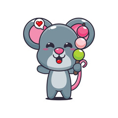 Obraz premium Mouse cartoon vector illustration eating dango