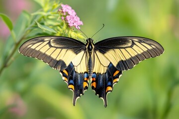 A colorful butterfly perched on a bright flower, perfect for illustrations and designs