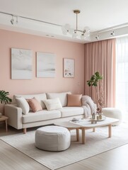 Fototapeta premium Comfortable living room space with furniture and decorative elements