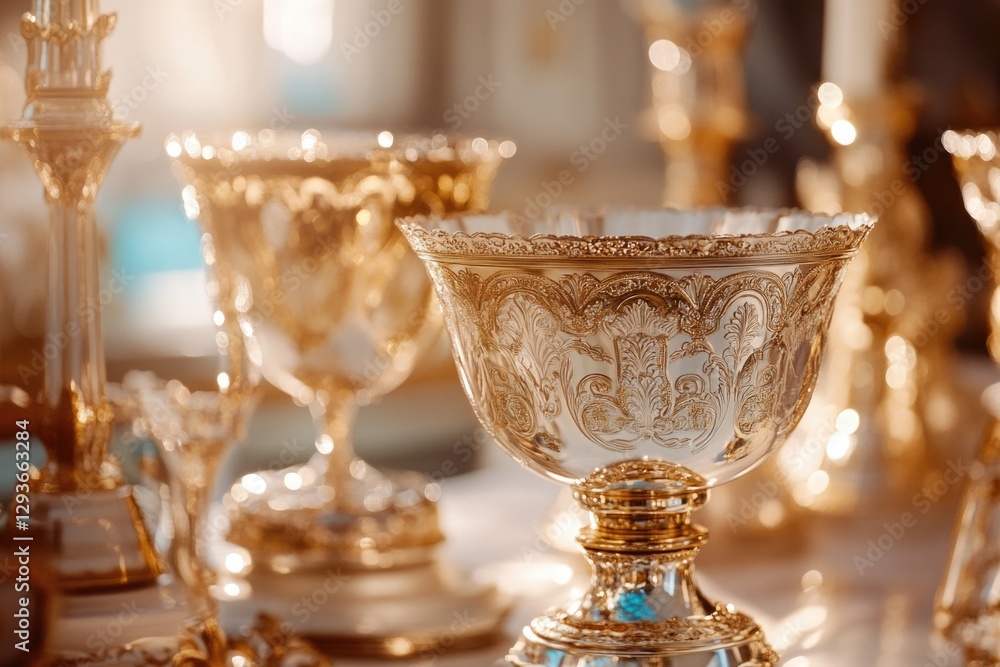 Poster a close-up shot of a silver cup on a table, perfect for adding a touch of elegance to your design or