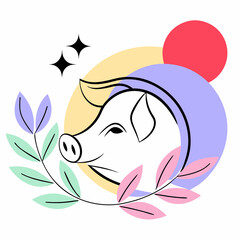  An elegant Pig head silhouette vector illustration, with colorful art ,  logo type

